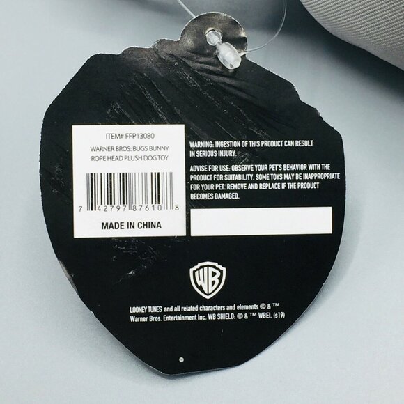 Warner Brothers Bugs Bunny Character Head Dog Toy with Rope Squeaker - Picture 6 of 6